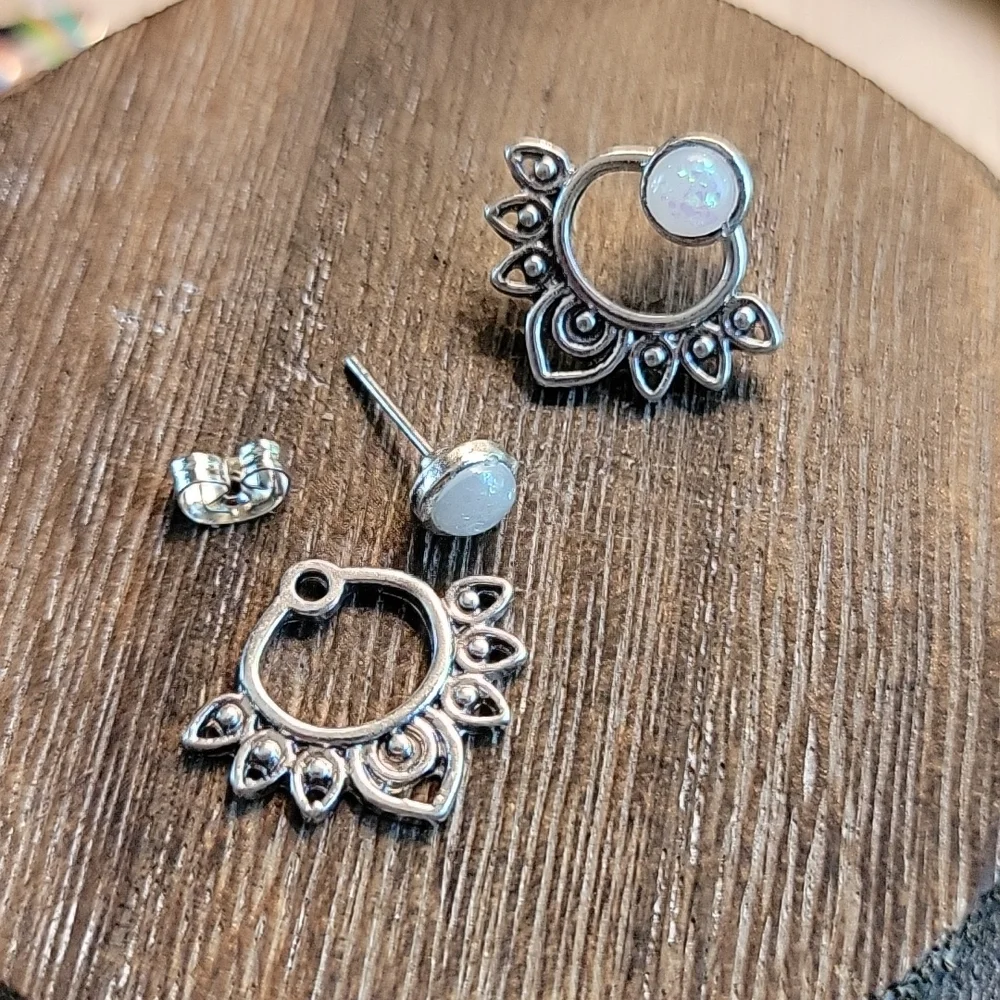💥RESTOCKED💥Zen Lotus Silver and Opalescent Moonstone Jacket Earrings - Picture 3 of 5